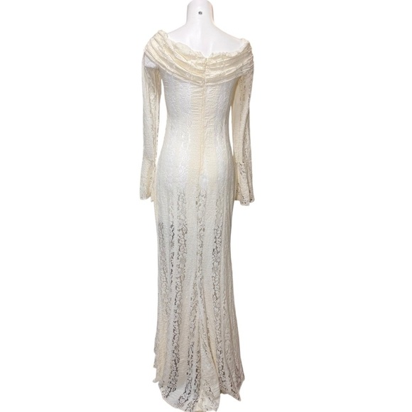 Sheer Lace Maxi Dress Off the Shoulder Bell Sleeves Size Medium - Picture 4 of 13